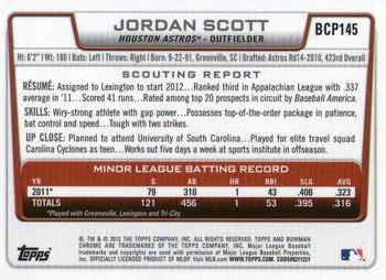 2012 Bowman Chrome - Prospects #BCP145 Jordan Scott Back