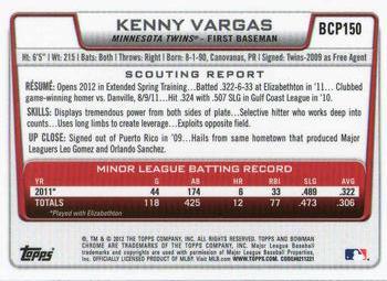 2012 Bowman Chrome - Prospects #BCP150 Kennys Vargas Back