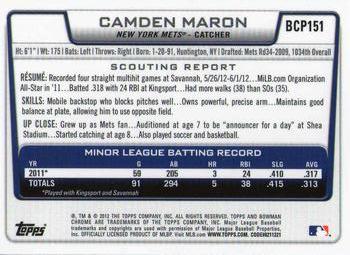 2012 Bowman Chrome - Prospects #BCP151 Camden Maron Back