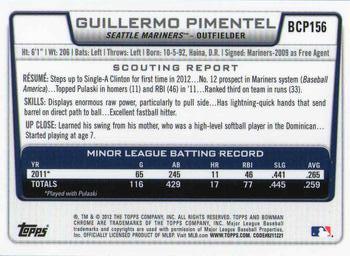 2012 Bowman Chrome - Prospects #BCP156 Guillermo Pimentel Back