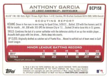 2012 Bowman Chrome - Prospects #BCP158 Anthony Garcia Back
