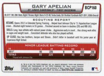 2012 Bowman Chrome - Prospects #BCP160 Gary Apelian Back