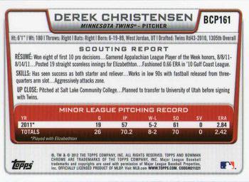 2012 Bowman Chrome - Prospects #BCP161 Derek Christensen Back