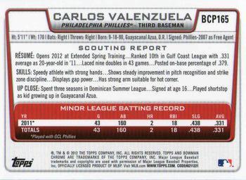 2012 Bowman Chrome - Prospects #BCP165 Carlos Valenzuela Back