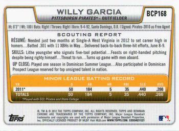 2012 Bowman Chrome - Prospects #BCP168 Willy Garcia Back