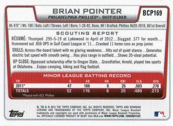 2012 Bowman Chrome - Prospects #BCP169 Brian Pointer Back