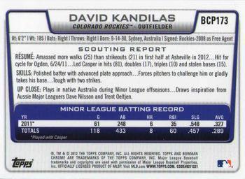 2012 Bowman Chrome - Prospects #BCP173 David Kandilas Back
