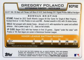 2012 Bowman Chrome - Prospects #BCP182 Gregory Polanco Back