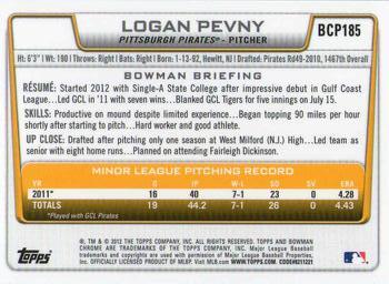 2012 Bowman Chrome - Prospects #BCP185 Logan Pevny Back