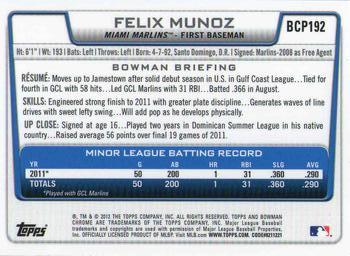 2012 Bowman Chrome - Prospects #BCP192 Felix Munoz Back