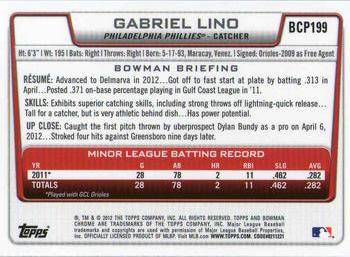 2012 Bowman Chrome - Prospects #BCP199 Gabriel Lino Back