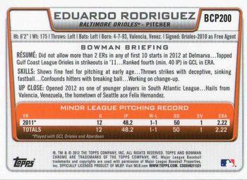 2012 Bowman Chrome - Prospects #BCP200 Eduardo Rodriguez Back