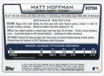 2012 Bowman Chrome - Prospects #BCP204 Matt Hoffman Back