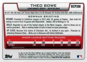 2012 Bowman Chrome - Prospects #BCP208 Theo Bowe Back