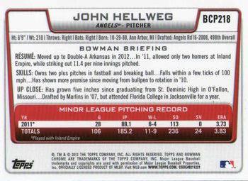 2012 Bowman Chrome - Prospects #BCP218 John Hellweg Back