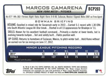 2012 Bowman Chrome - Prospects #BCP203 Marcos Camarena Back