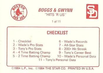 1988 Star Boggs & Gwynn #1 Wade Boggs / Tony Gwynn Back
