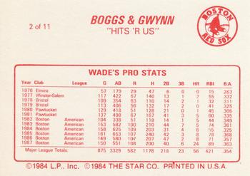 1988 Star Boggs & Gwynn #2 Wade Boggs Back