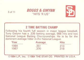 1988 Star Boggs & Gwynn #5 Tony Gwynn Back