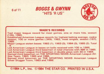 1988 Star Boggs & Gwynn #6 Wade Boggs Back
