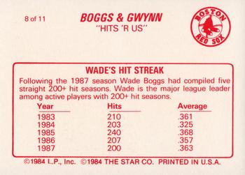 1988 Star Boggs & Gwynn #8 Wade Boggs Back