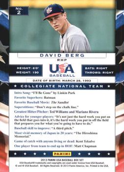 2013 Panini USA Baseball #2 David Berg Back