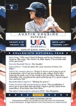 2013 Panini USA Baseball #8 Austin Cousino Back