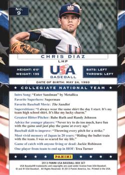 2013 Panini USA Baseball #9 Chris Diaz Back