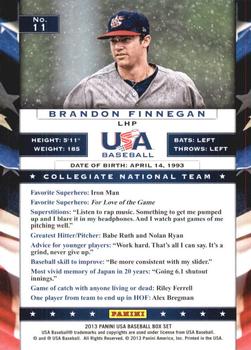 2013 Panini USA Baseball #11 Brandon Finnegan Back