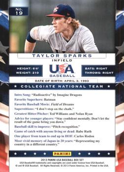 2013 Panini USA Baseball #19 Taylor Sparks Back