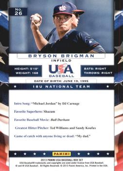 2013 Panini USA Baseball #26 Bryson Brigman Back