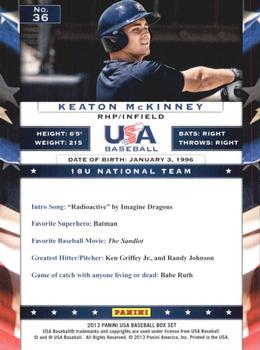 2013 Panini USA Baseball #36 Keaton McKinney Back