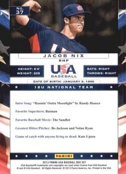 2013 Panini USA Baseball #37 Jacob Nix Back