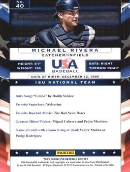2013 Panini USA Baseball #40 Michael Rivera Back