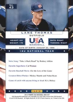 2013 Panini USA Baseball #43 Lane Thomas Back