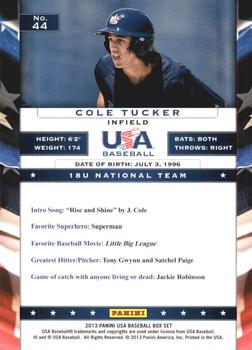 2013 Panini USA Baseball #44 Cole Tucker Back