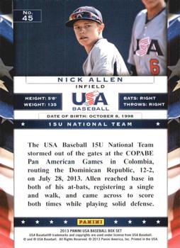 2013 Panini USA Baseball #45 Nick Allen Back