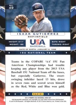 2013 Panini USA Baseball #49 Isaak Gutierrez Back