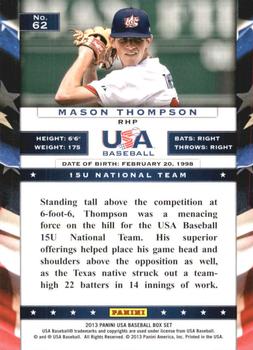 2013 Panini USA Baseball #62 Mason Thompson Back