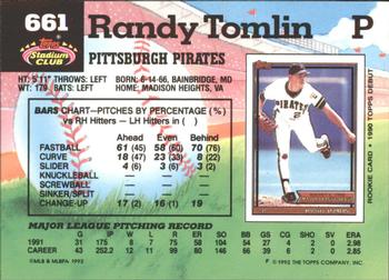 1992 Stadium Club - East Coast National #661 Randy Tomlin Back