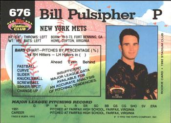 1992 Stadium Club - East Coast National #676 Bill Pulsipher Back