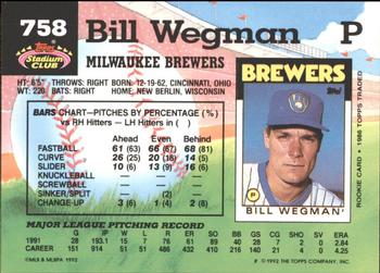 1992 Stadium Club - East Coast National #758 Bill Wegman Back
