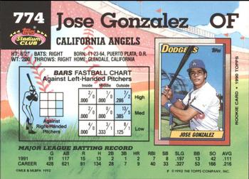 1992 Stadium Club - East Coast National #774 Jose Gonzalez Back
