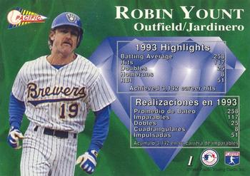 1994 Pacific - Silver Prisms #1 Robin Yount Back