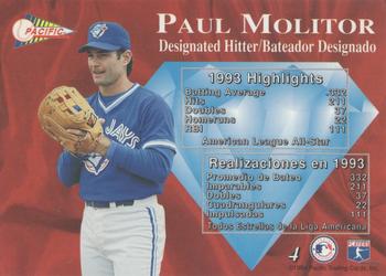 1994 Pacific - Silver Prisms #4 Paul Molitor Back
