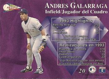 1994 Pacific - Silver Prisms #20 Andres Galarraga Back