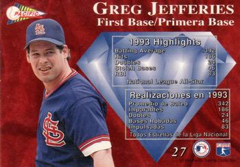 1994 Pacific - Silver Prisms #27 Gregg Jefferies Back