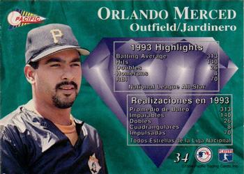 1994 Pacific - Silver Prisms #34 Orlando Merced Back