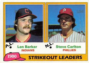 1981 Topps #6 1980 Strikeout Leaders (Len Barker / Steve Carlton) Front