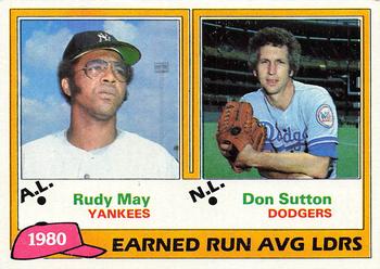 1981 Topps #7 1980 Earned Run Average Leaders (Rudy May / Don Sutton) Front
